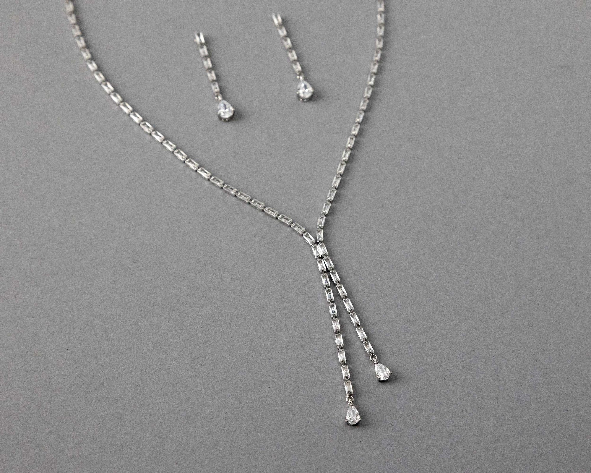 Baguette CZ Lariat Necklace Set