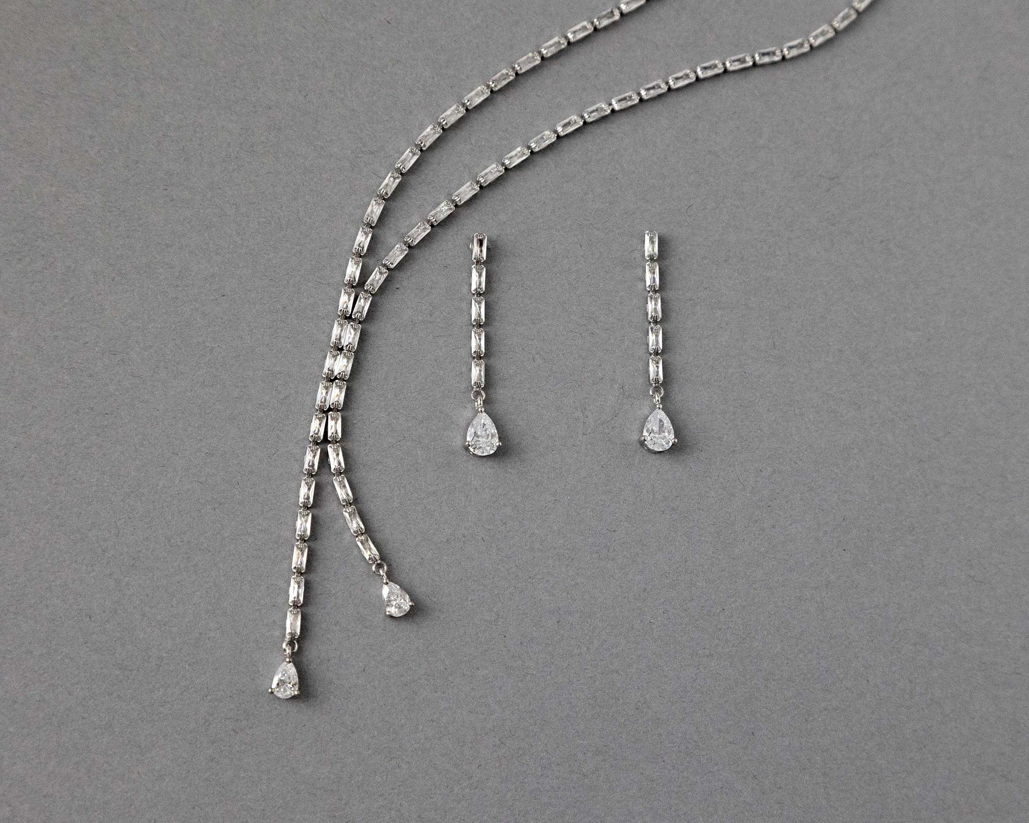 Baguette CZ Lariat Necklace Set