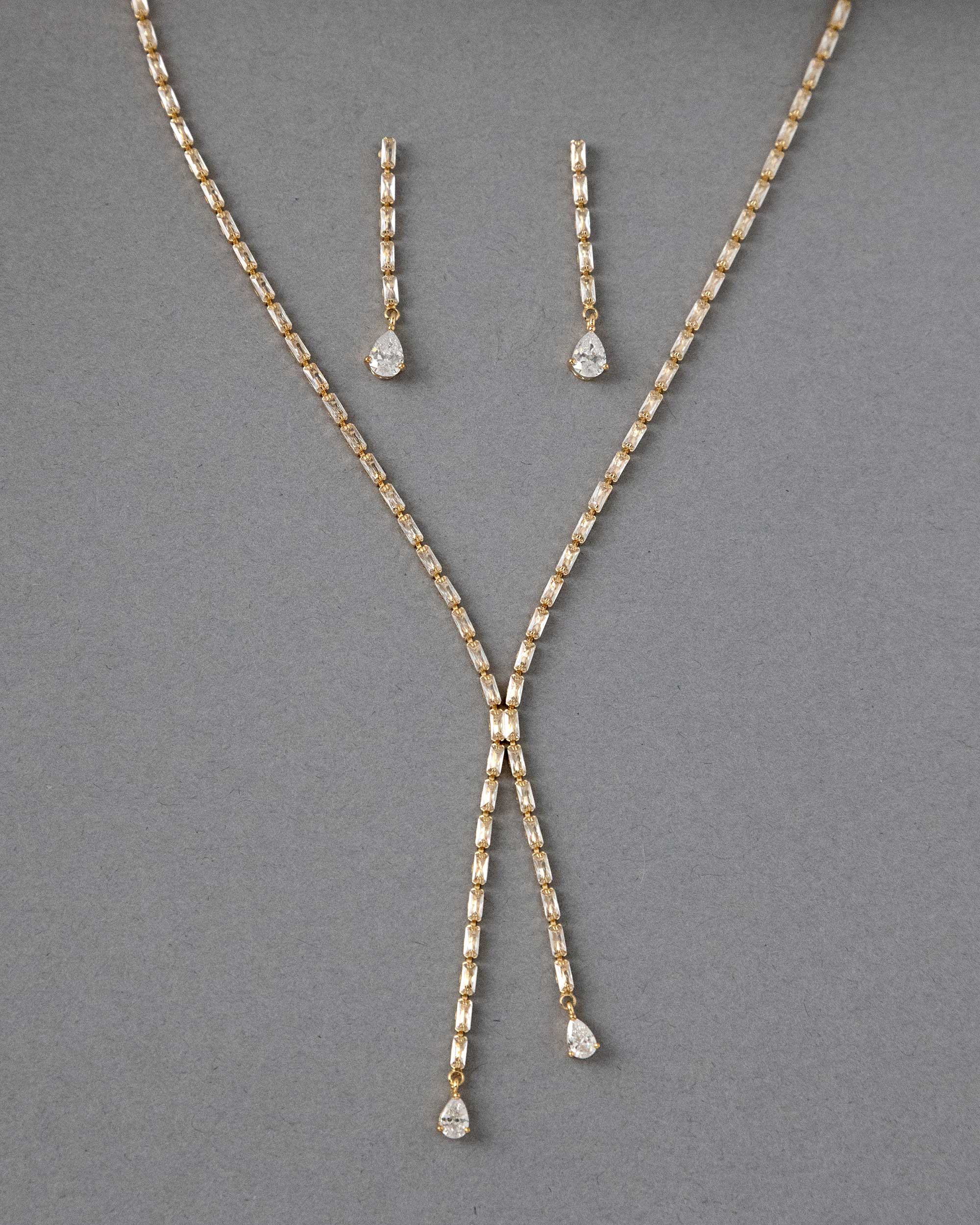 Baguette CZ Lariat Necklace Set