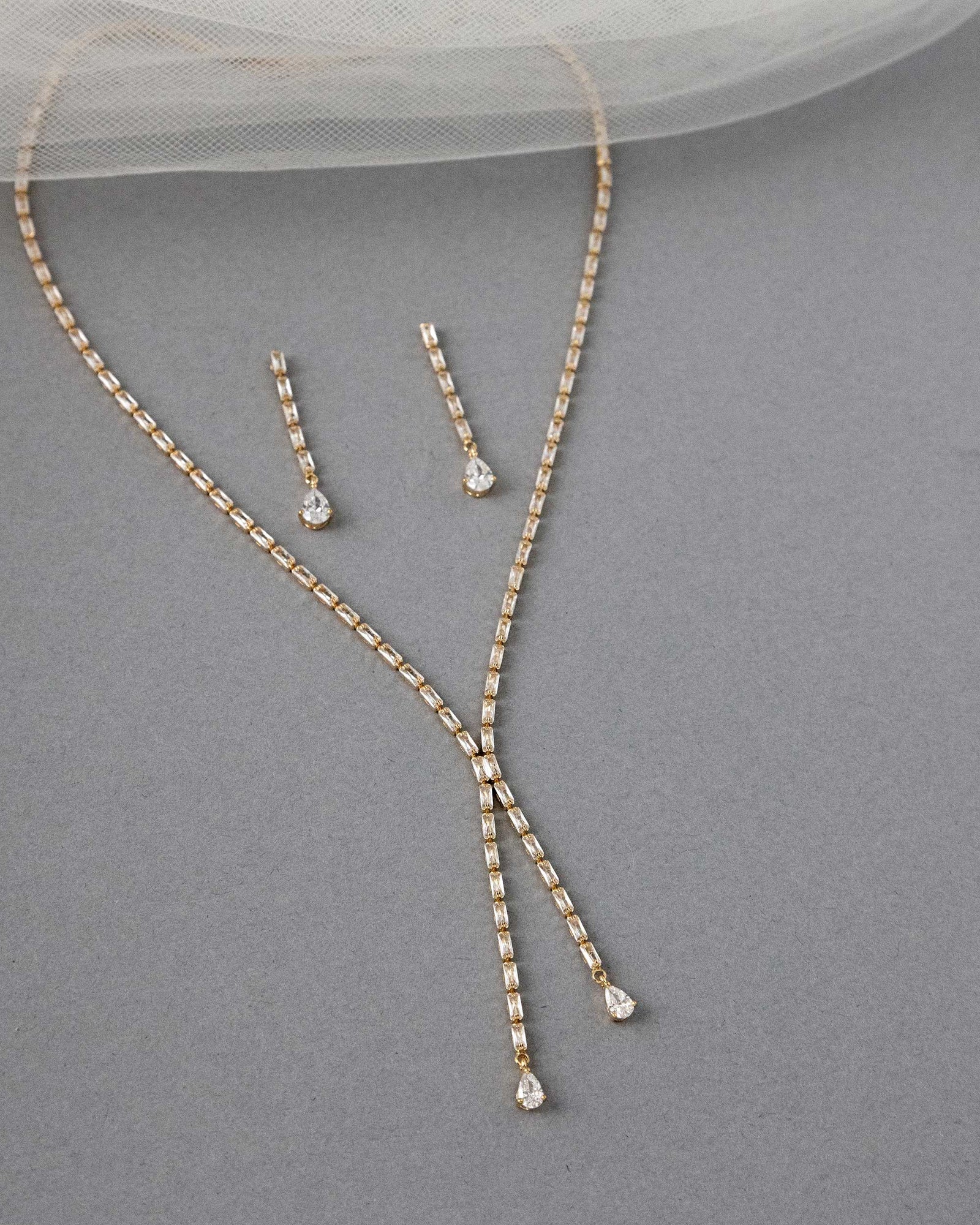 Baguette CZ Lariat Necklace Set