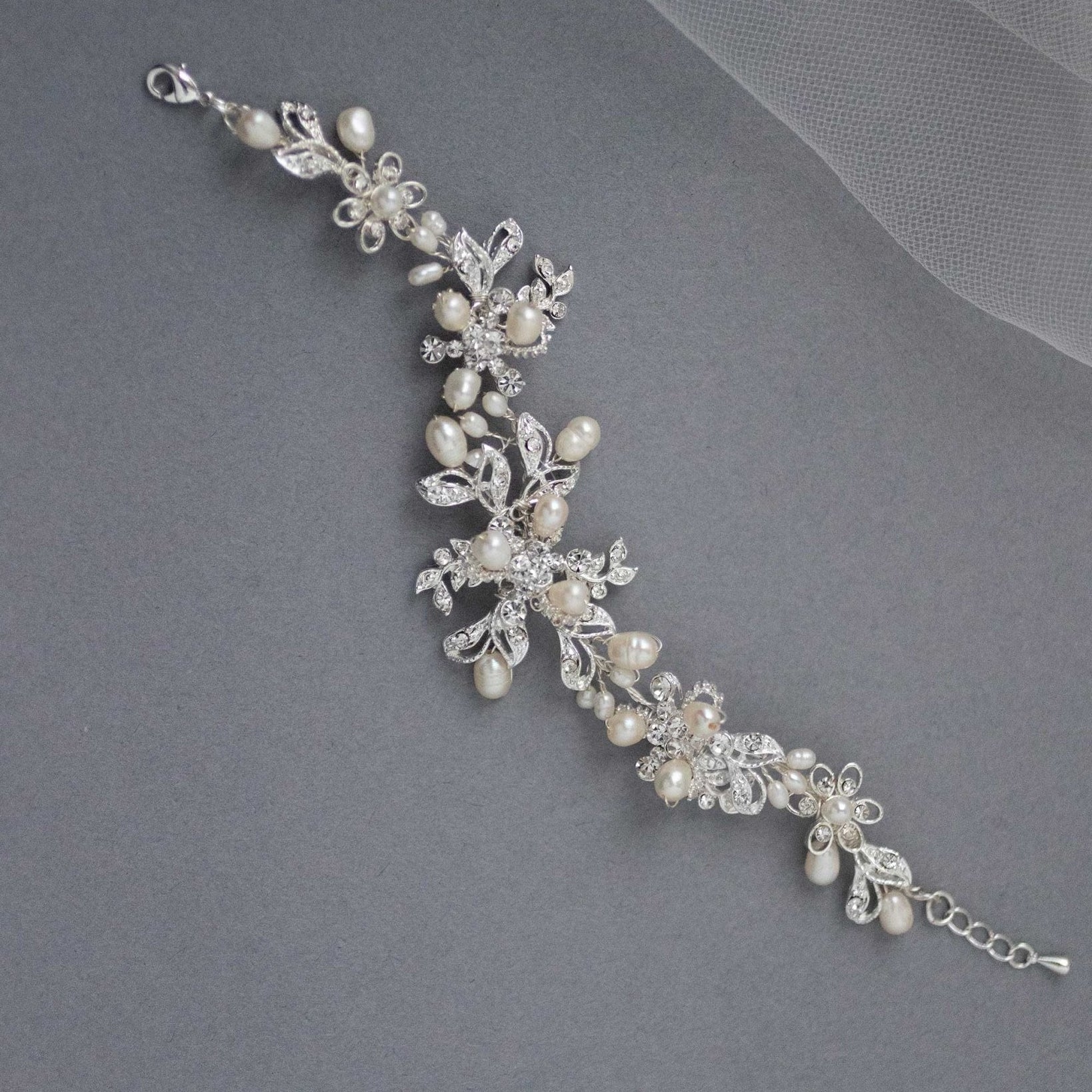 Wedding Pearl Bridal Bracelet with Crystals - Bracelet - Cassandra Lynne