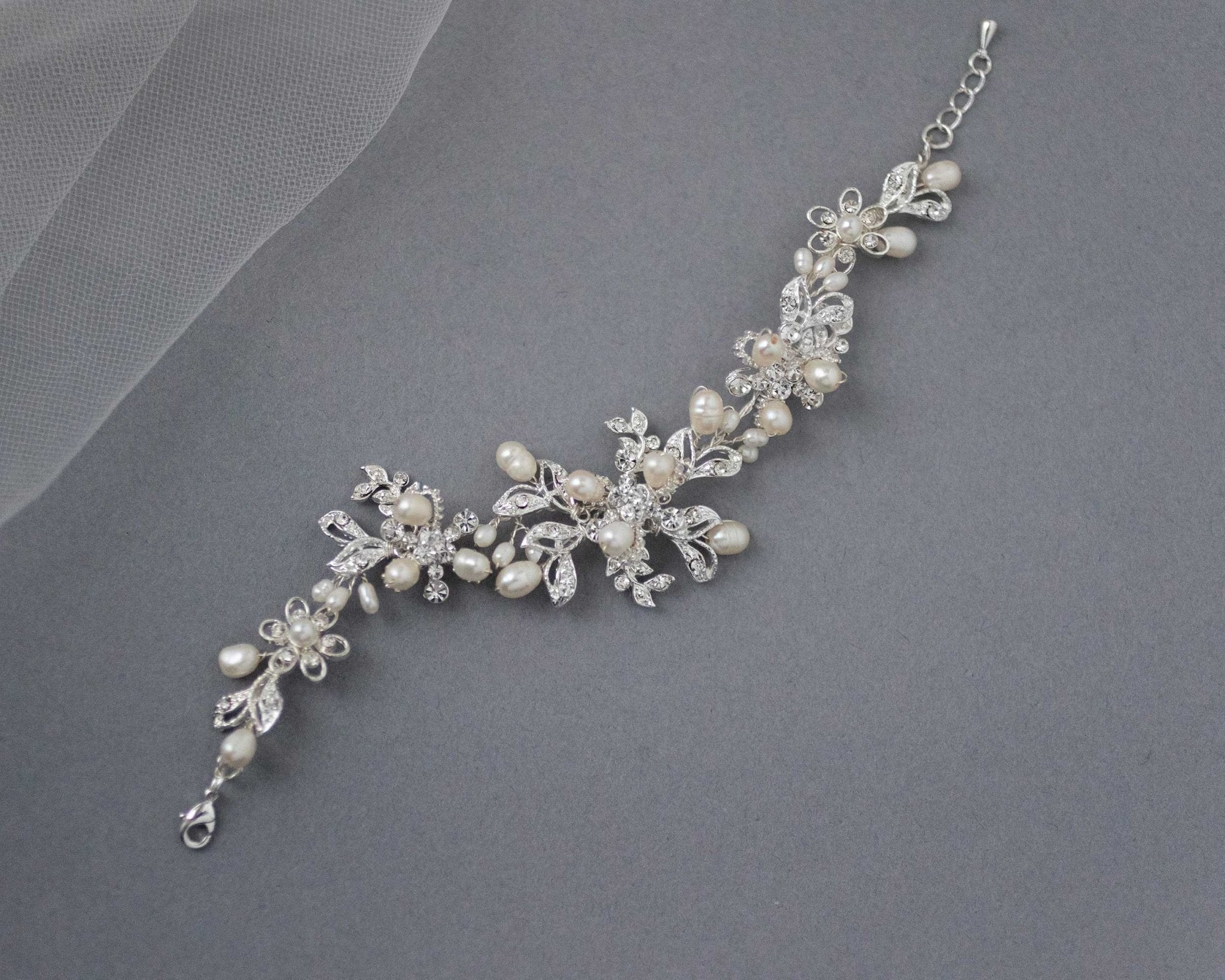 Wedding Pearl Bridal Bracelet with Crystals - Bracelet - Cassandra Lynne