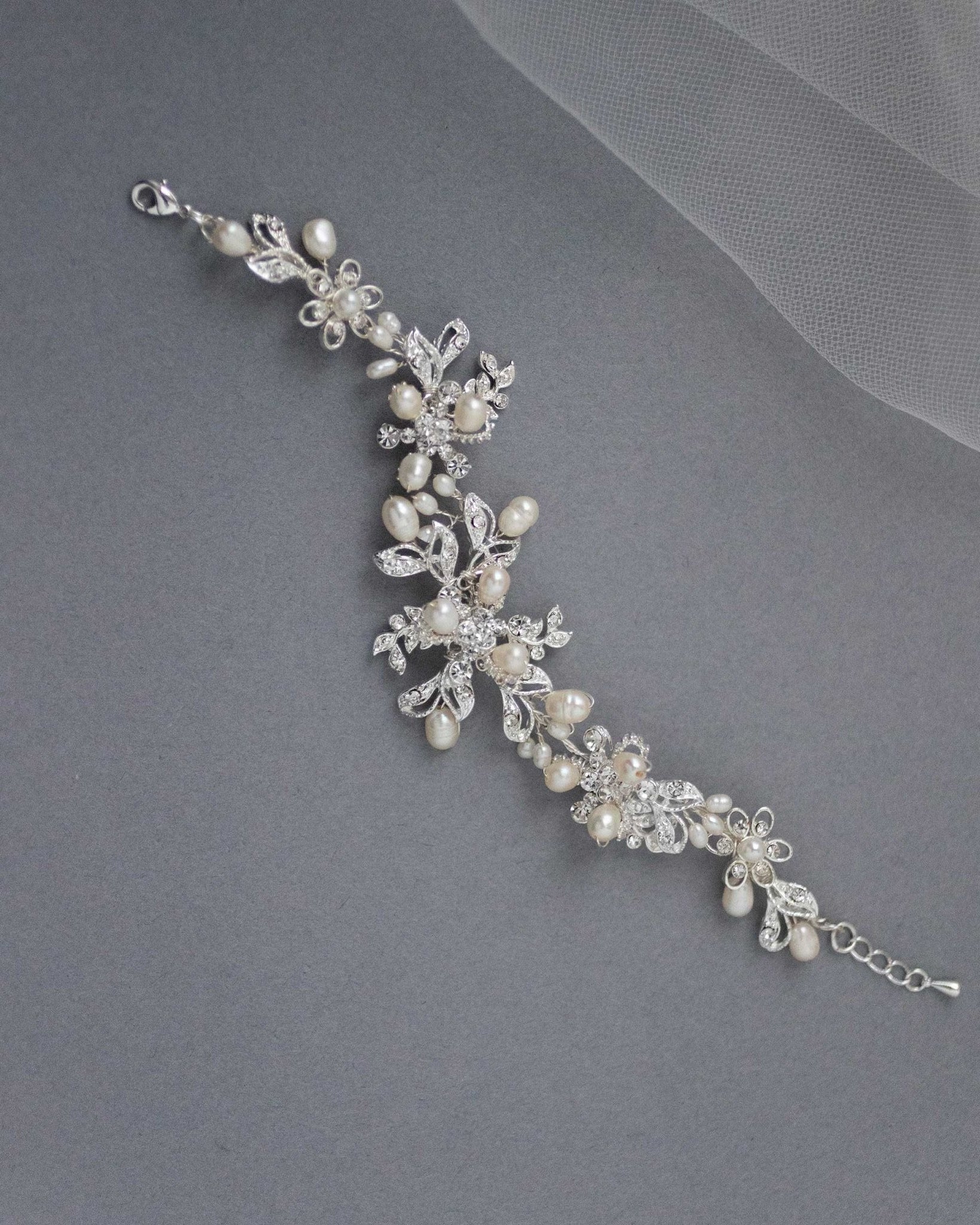 Wedding Pearl Bridal Bracelet with Crystals - Bracelet - Cassandra Lynne
