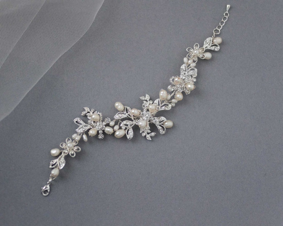 Wedding Pearl Bridal Bracelet with Crystals - Bracelet - Cassandra Lynne