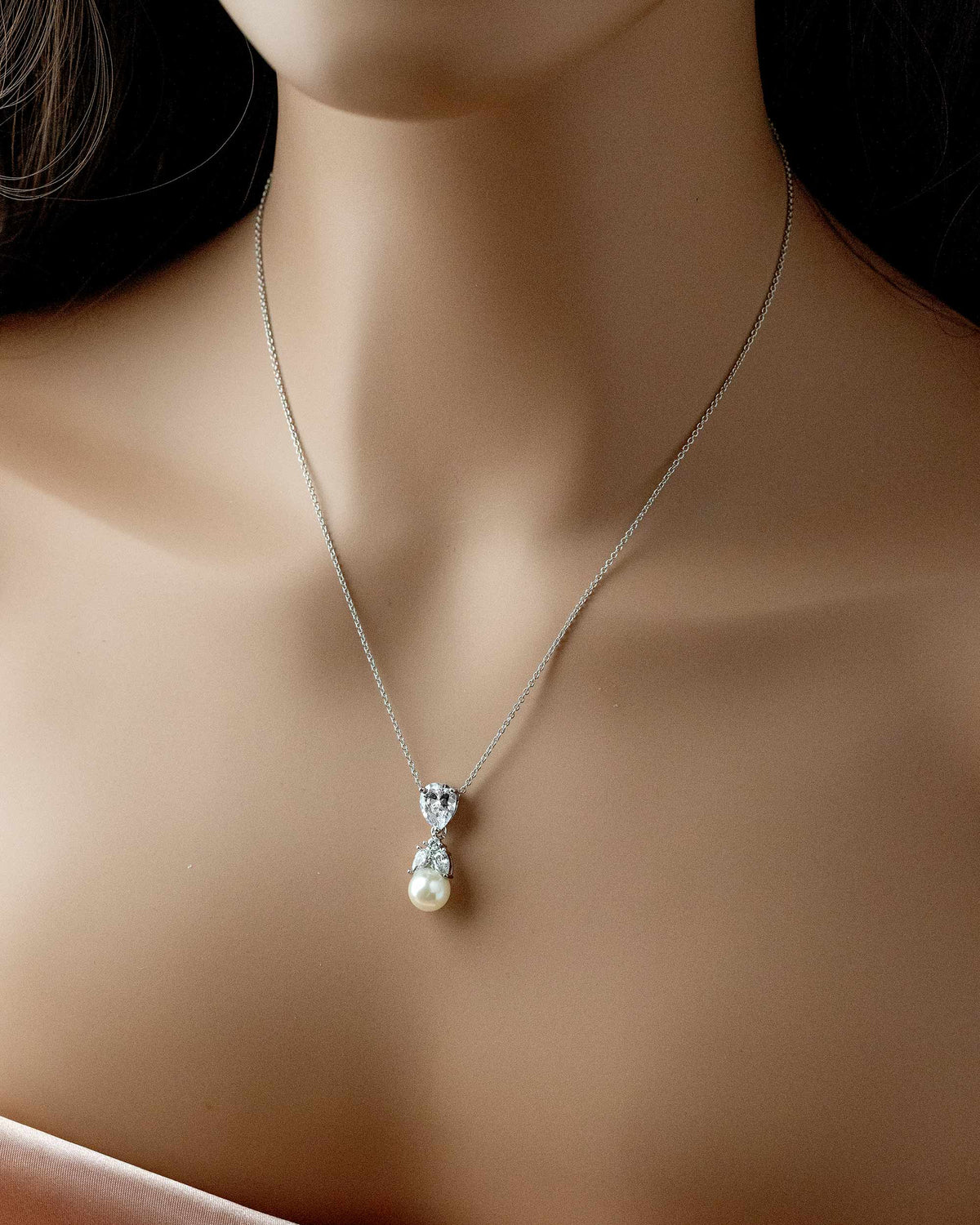 Pearl and Crystal CZ Pendant Necklace Set- Cassandra Lynne
