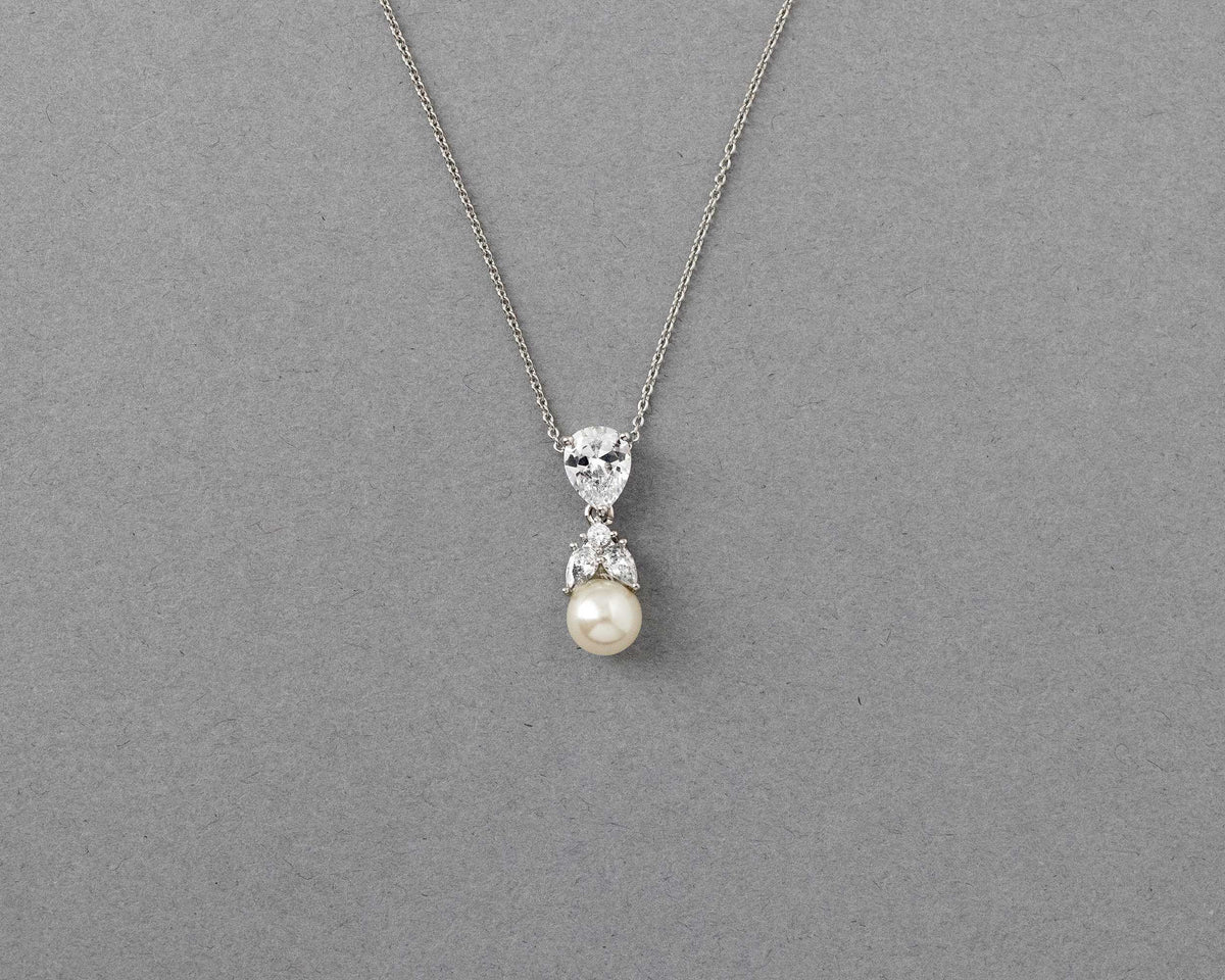 Pearl and Crystal CZ Pendant Necklace Set- Cassandra Lynne