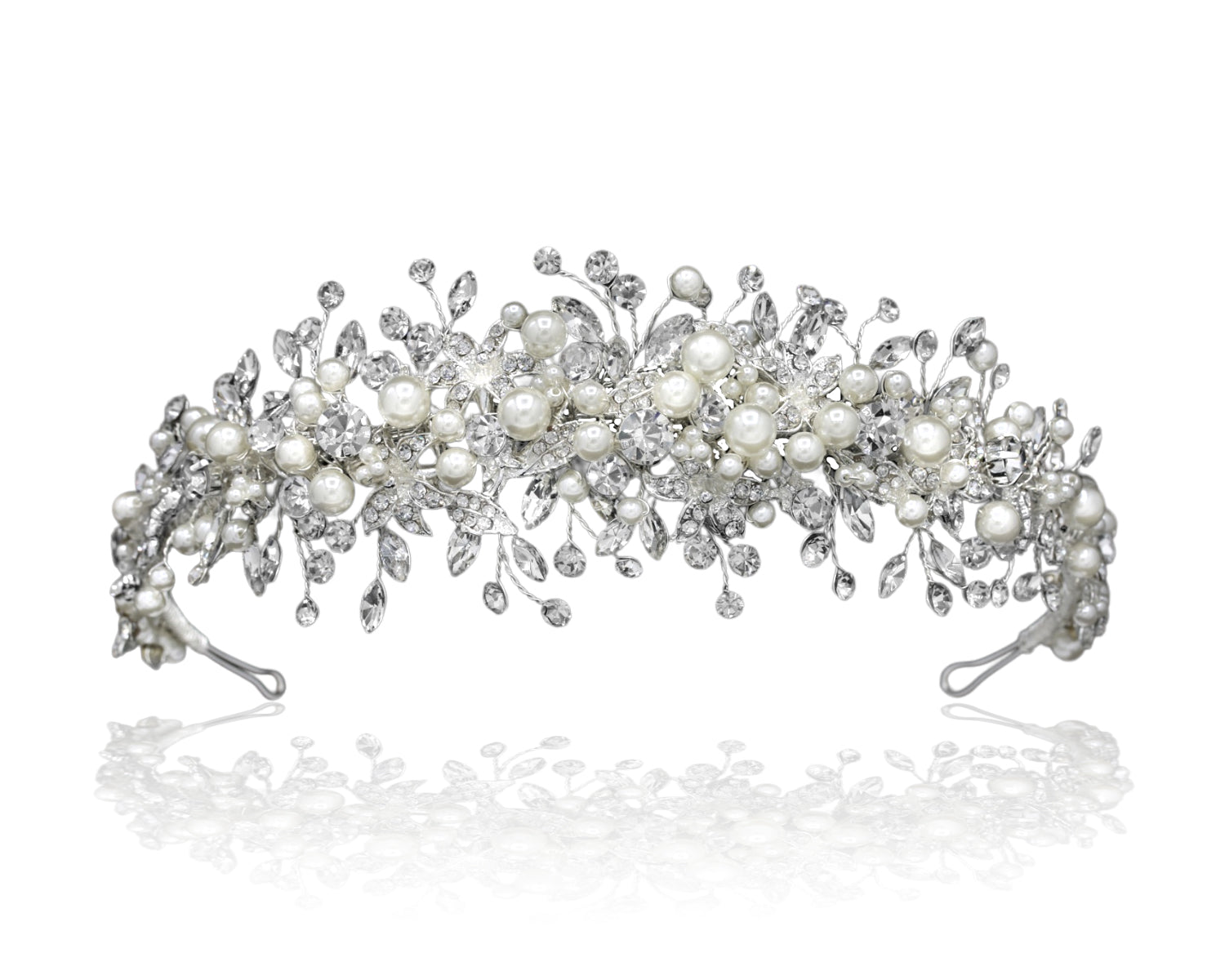 Bright Wedding Headpiece of Crystals and Ivory Pearls