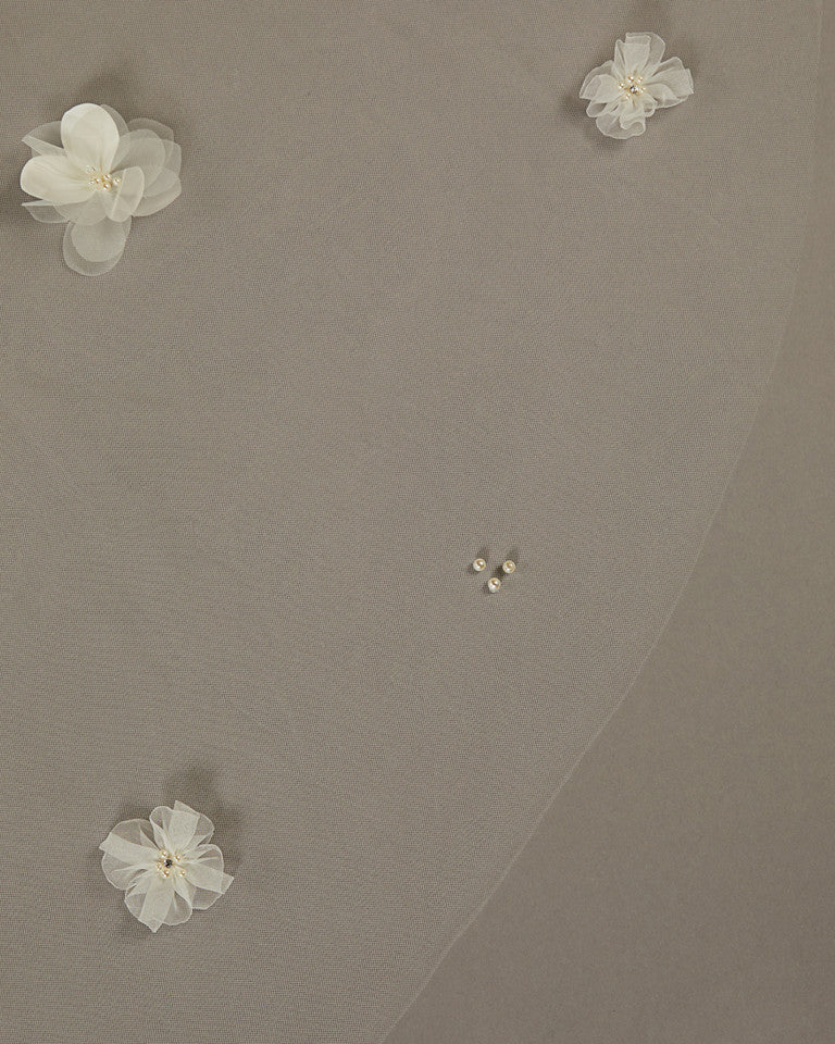 Regal Length Wedding Veil with 3D Organza Flowers
