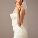 Fingertip Bridal Veil with Wide Scatter Edge Ivory -Cassandra Lynne