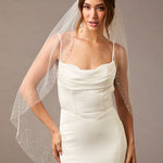 Fingertip Bridal Veil with Wide Scatter Edge Ivory -Cassandra Lynne