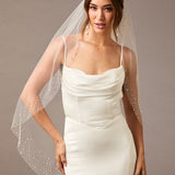 Fingertip Bridal Veil with Wide Scatter Edge Ivory -Cassandra Lynne