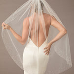 Fingertip Bridal Veil with Wide Scatter Edge Ivory -Cassandra Lynne