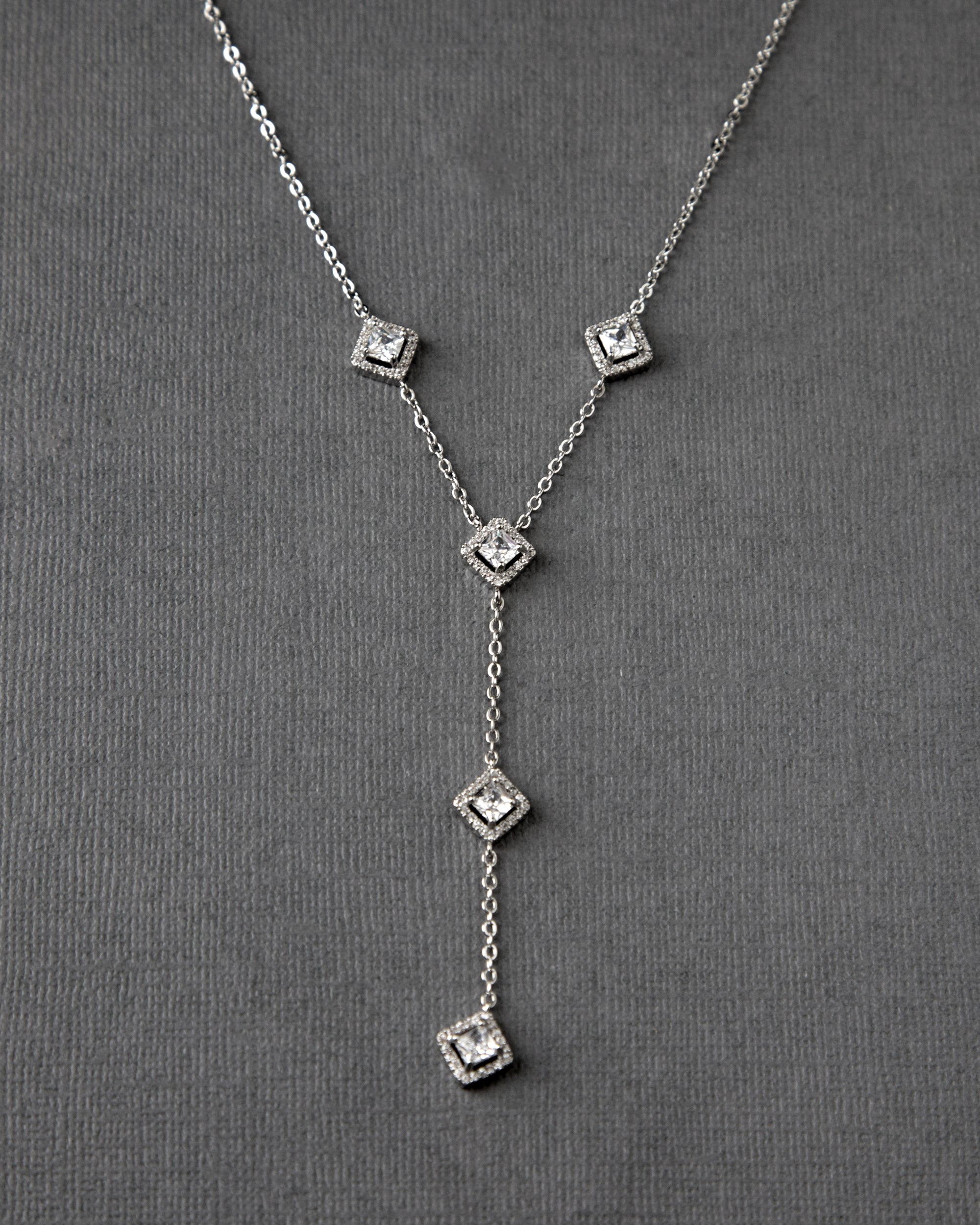 Elegant Y Drop Necklace with Pave Square CZ