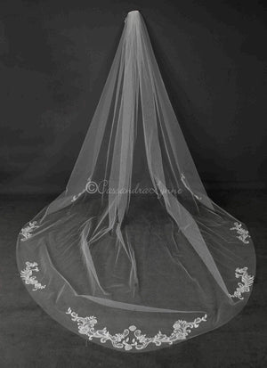 120 Inch Beaded Lace Applique Bridal Veil