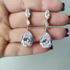 Large pear CZ drop bridal earrings