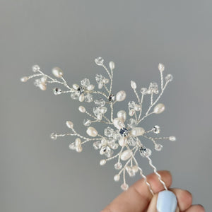 Bridal Hair Pin of Freshwater Pearls and Crystal Beads