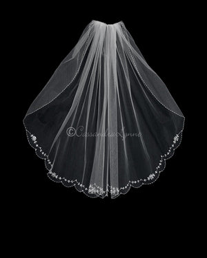 34 Inch Flower Sequin Scalloped Bridal Veil