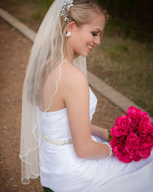 36" Scalloped Sequins and Beads Bridal Veil