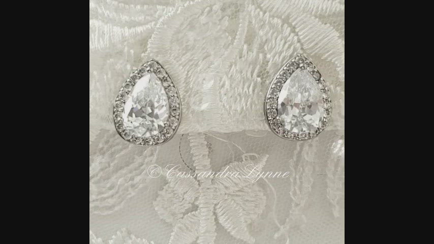 Pave Pear Clip-On Crystal Earrings