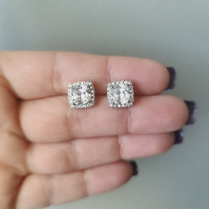 Square stud pave CZ earrings