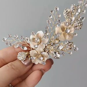 Brushed Gold Flowers Crystal Hair Clip