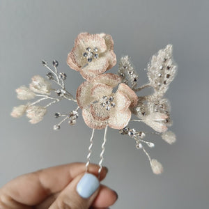Blush Lace Wedding Hair Flower Pin Set
