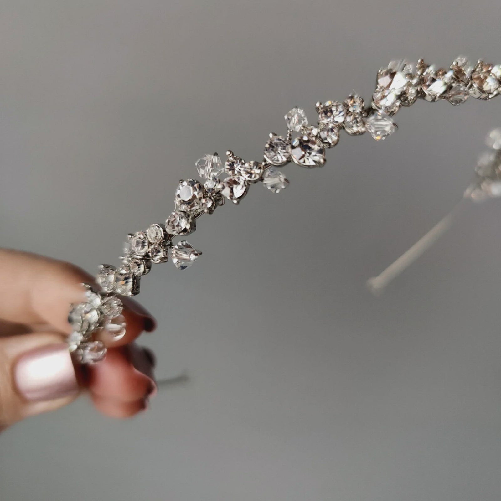 Simple antique silver crystal and rhinestone bridal headband