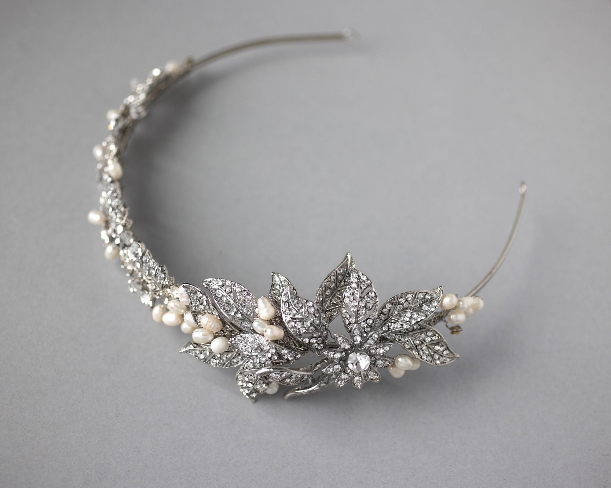 Antique Silver and Pearls Side Accent Headband - Cassandra Lynne