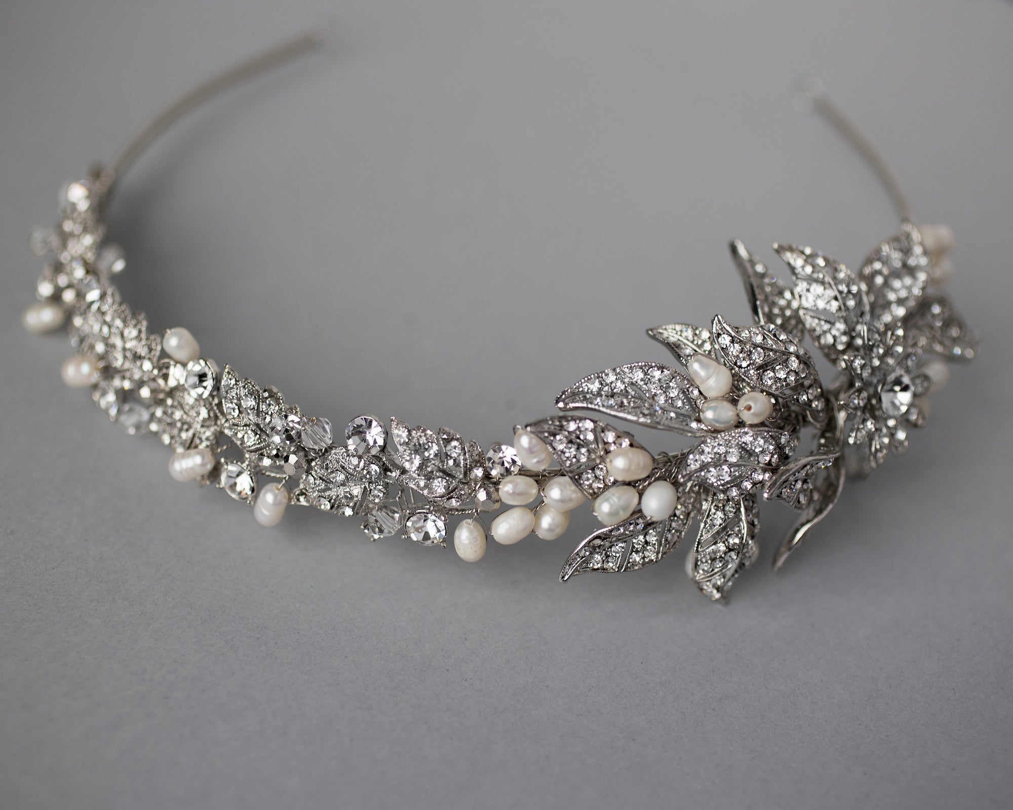 Antique Silver and Pearls Side Accent Headband - Cassandra Lynne