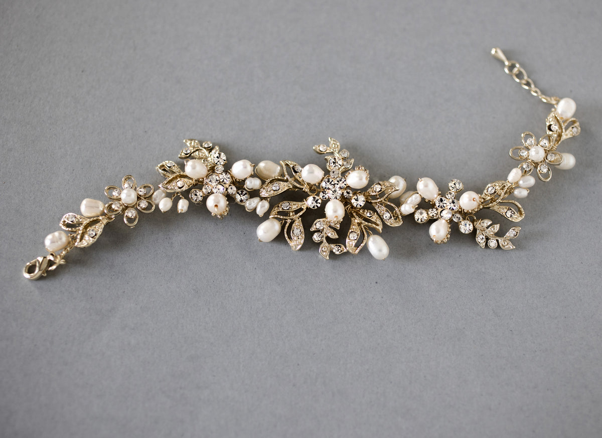 Wedding Pearl Bridal Bracelet with Crystals - Cassandra Lynne