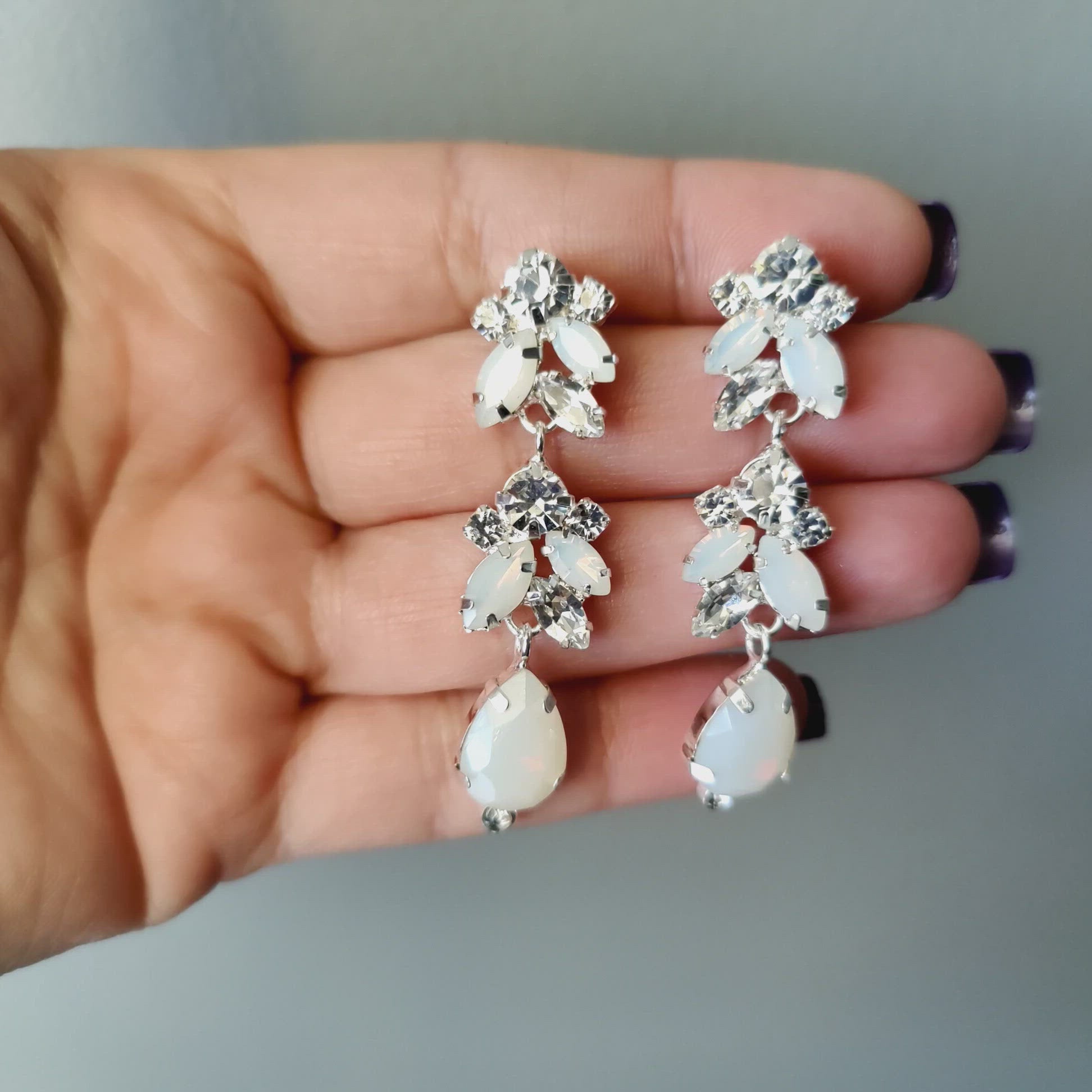 Statement bridal earrings with white opal crystals