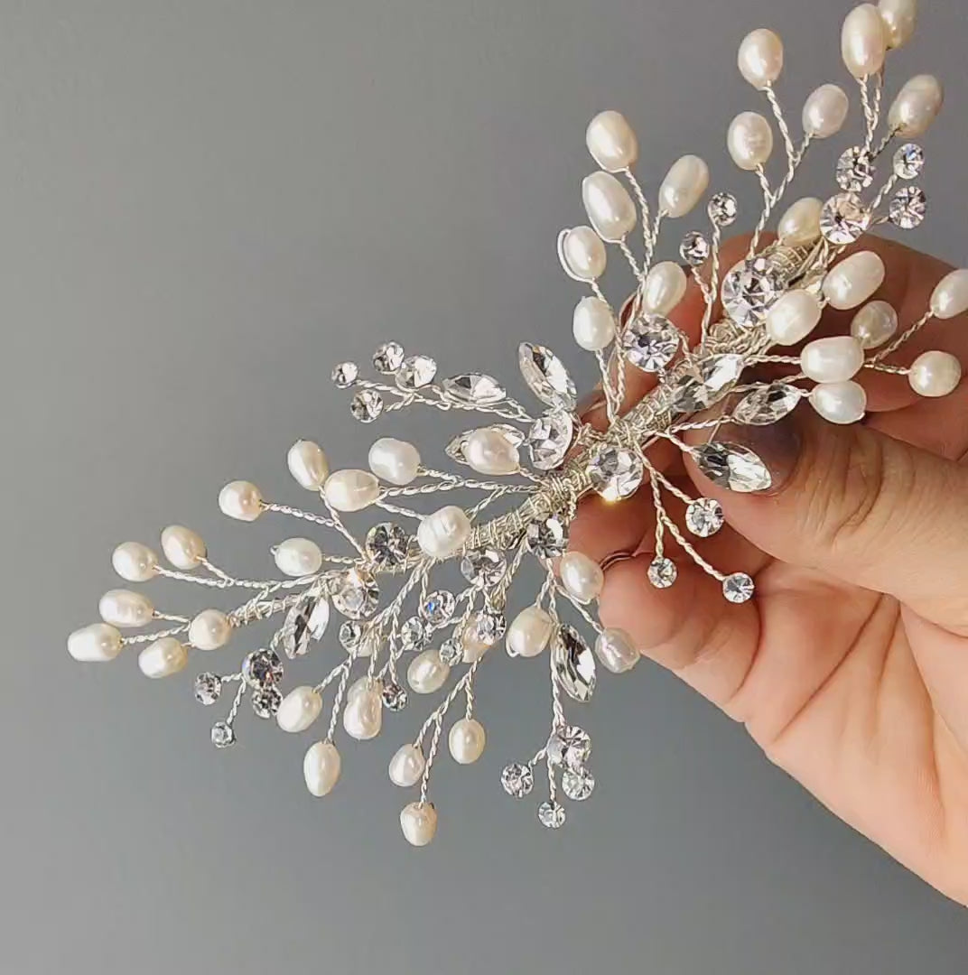 Freshwater pearl wedding hair clip in silver