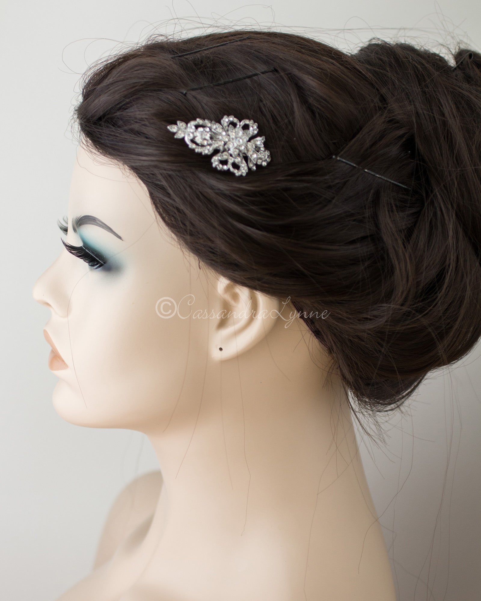 Antique Silver Crystal Mini Bridal Clip - Hair Clips - Cassandra Lynne