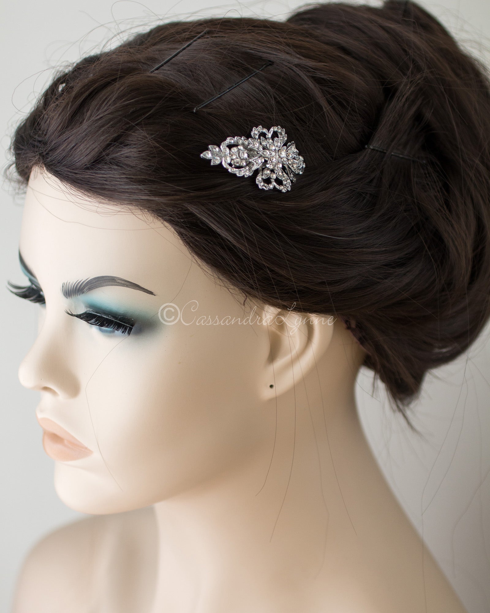 Antique Silver Crystal Mini Bridal Clip - Hair Clips - Cassandra Lynne