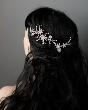 Antique Silver Crystal Stars Hair Clip