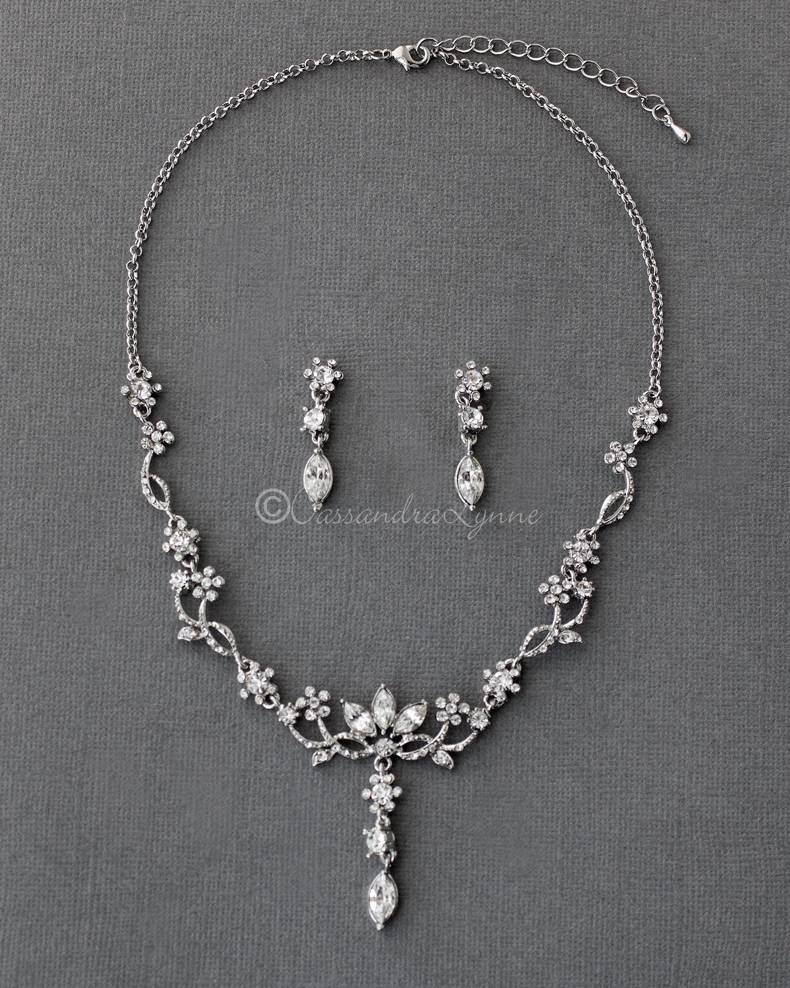 Antique Silver Flower Vine Necklace Set - Cassandra Lynne