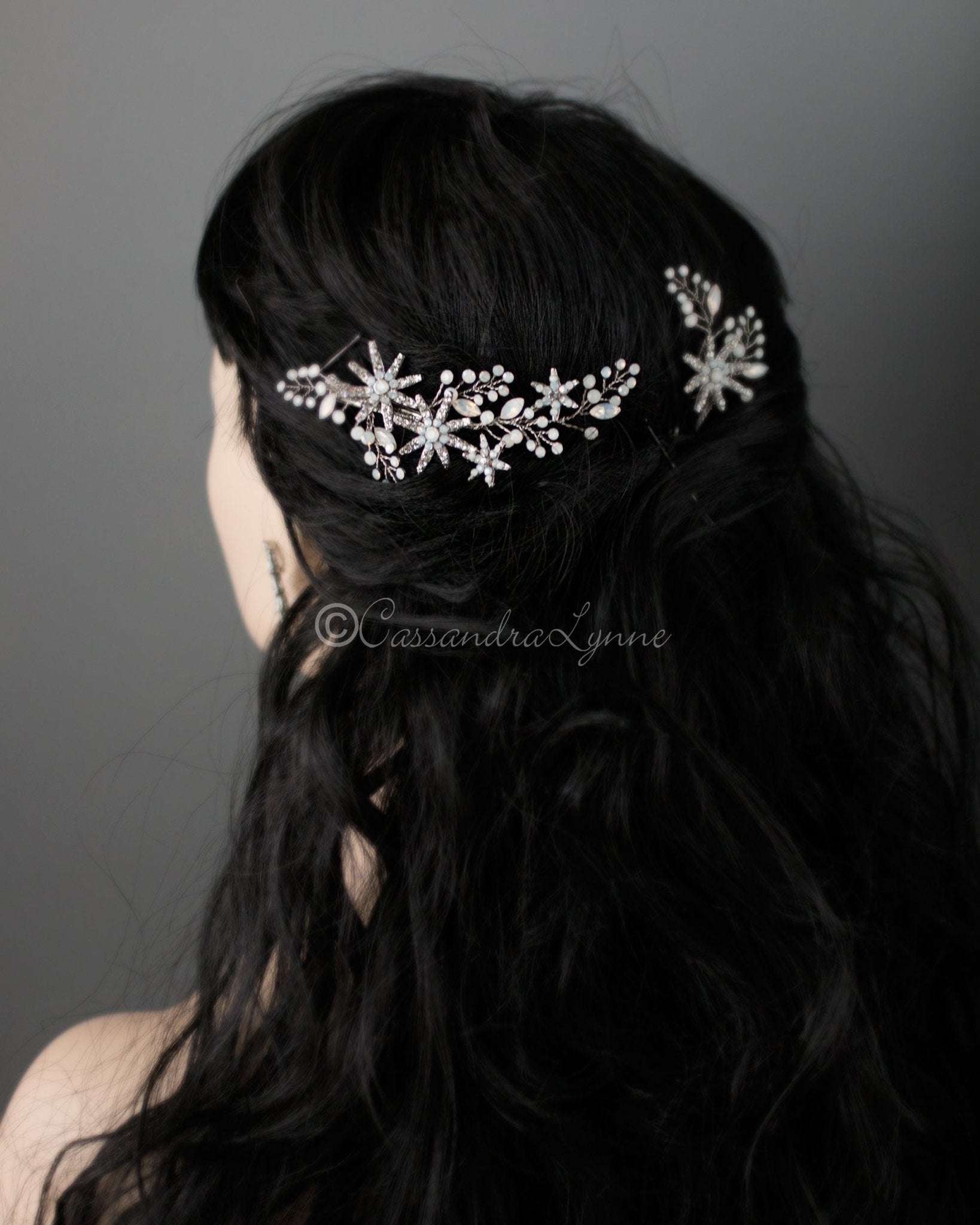 Antique Silver Opal Crystal Stars Hair Clip Set - Hair Clips - Cassandra Lynne