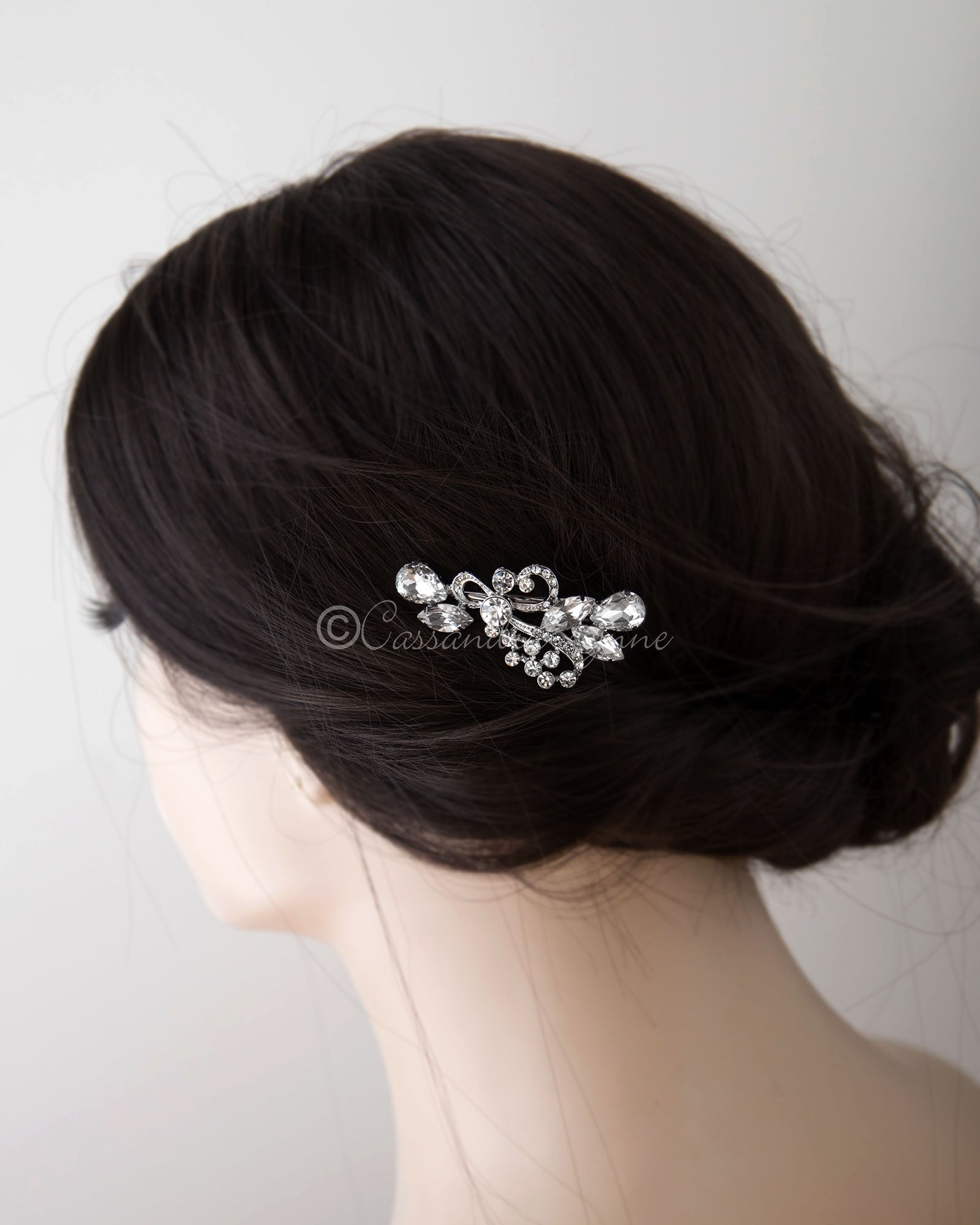 Antique Silver Pear and Marquise Jewel Hair Clip - Hair Clips - Cassandra Lynne