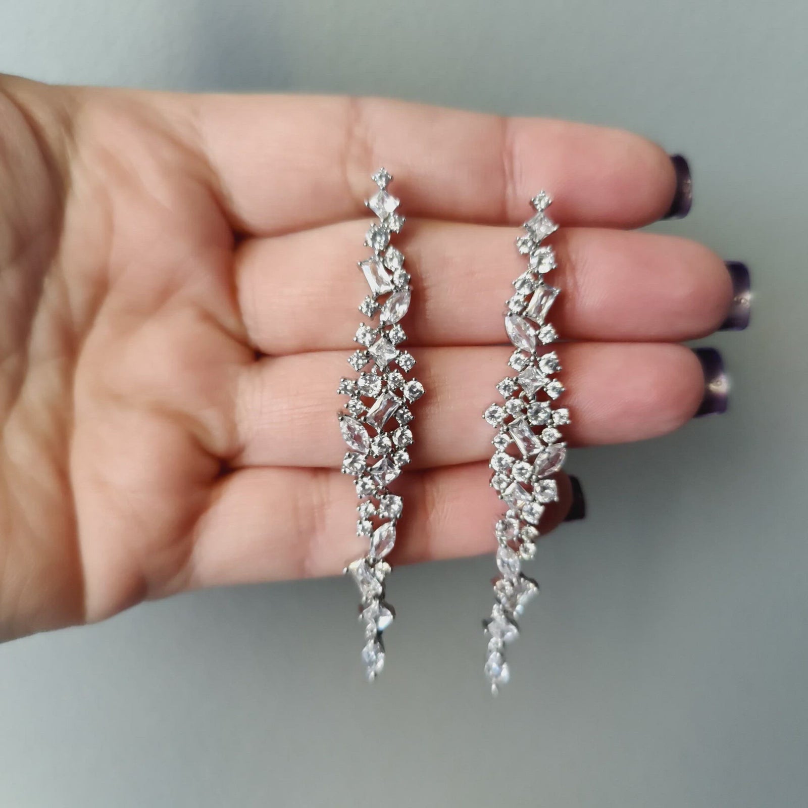 Long multi-shape CZ wedding earrings special occasion