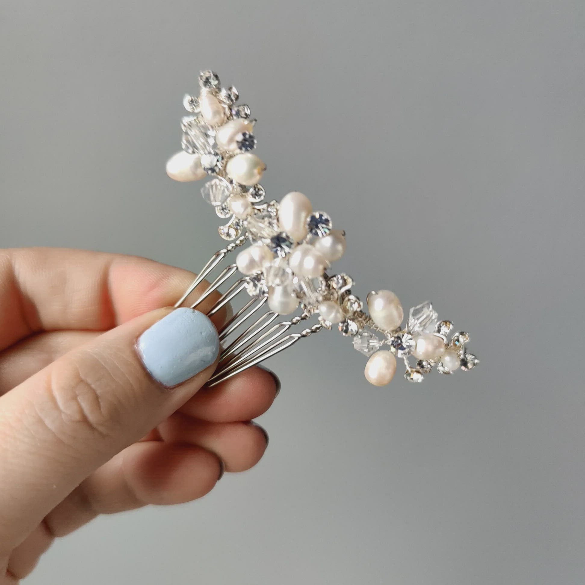 Cultured Pearl Crystal Comb for the Bride