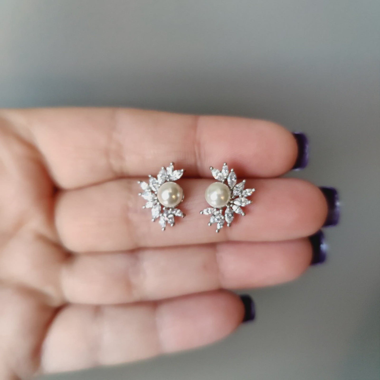 Dainty Pearl and CZ stud earrings