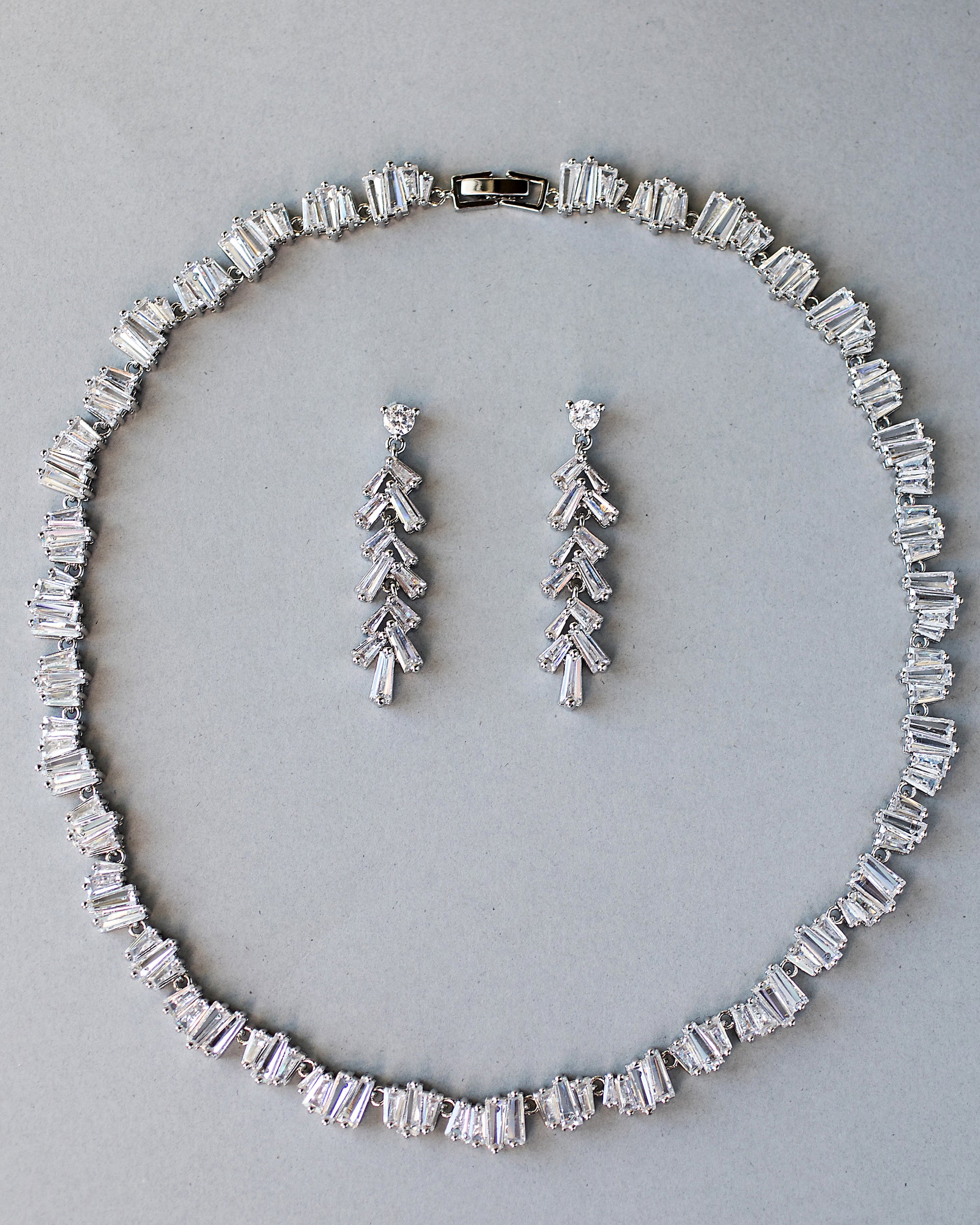 CZ Baguette Tennis Necklace and Earrings - Cassandra Lynne