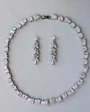 CZ Baguette Tennis Necklace and Earrings