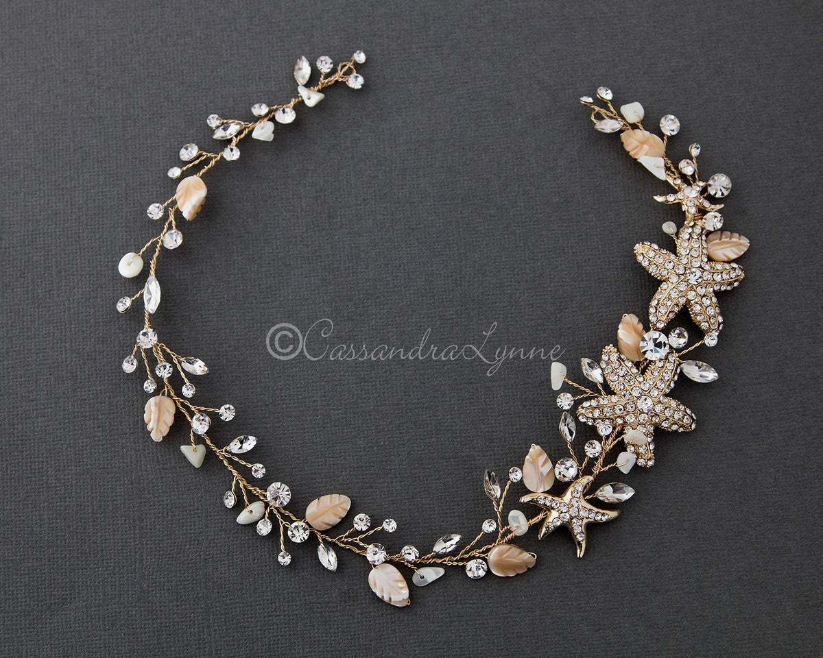 Beach Bride Hair Vine of Starfish and Shell - Hair Vine - Cassandra Lynne
