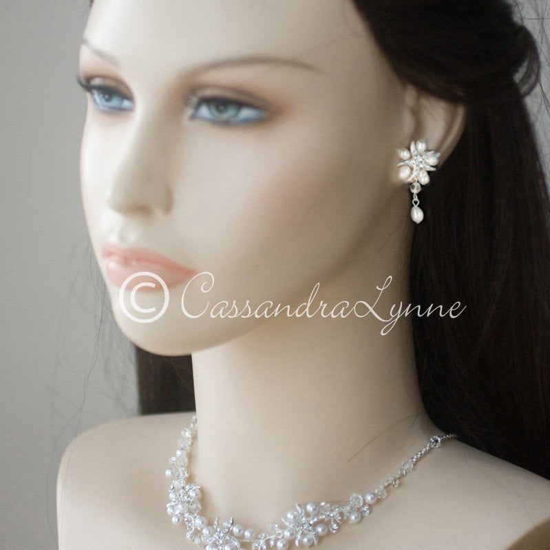 Beach Bride Necklace Set of Starfish Crystals and Pearls - Necklace Set - Cassandra Lynne