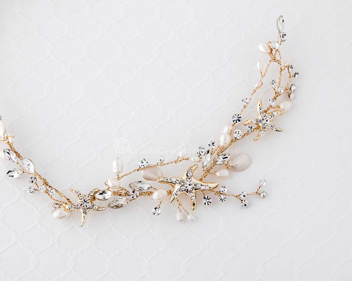 Beach Bride Starfish Headpiece in Light Gold - Cassandra Lynne