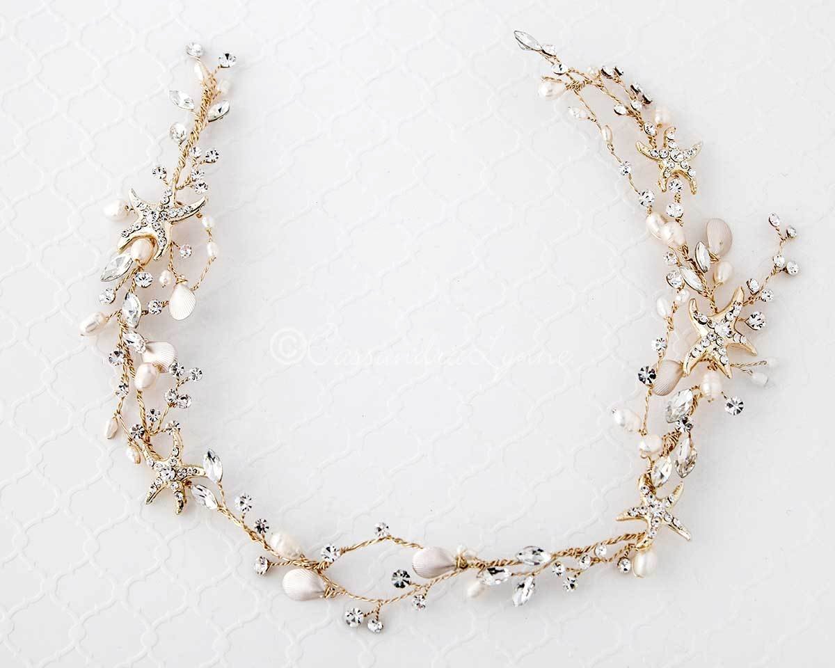 Beach Bride Starfish Headpiece in Light Gold - Cassandra Lynne