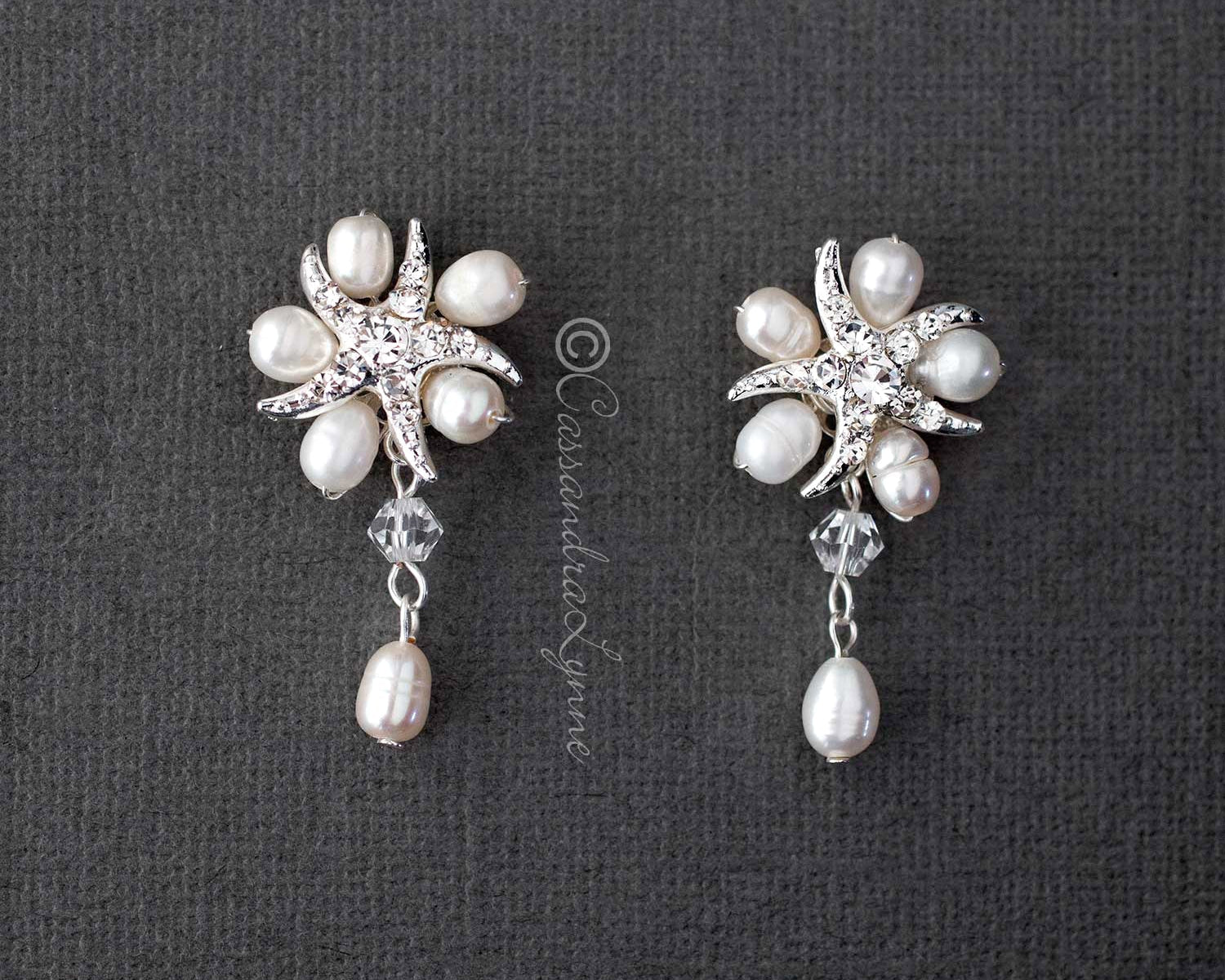 Beach Theme Pearl and Starfish Earrings - Cassandra Lynne