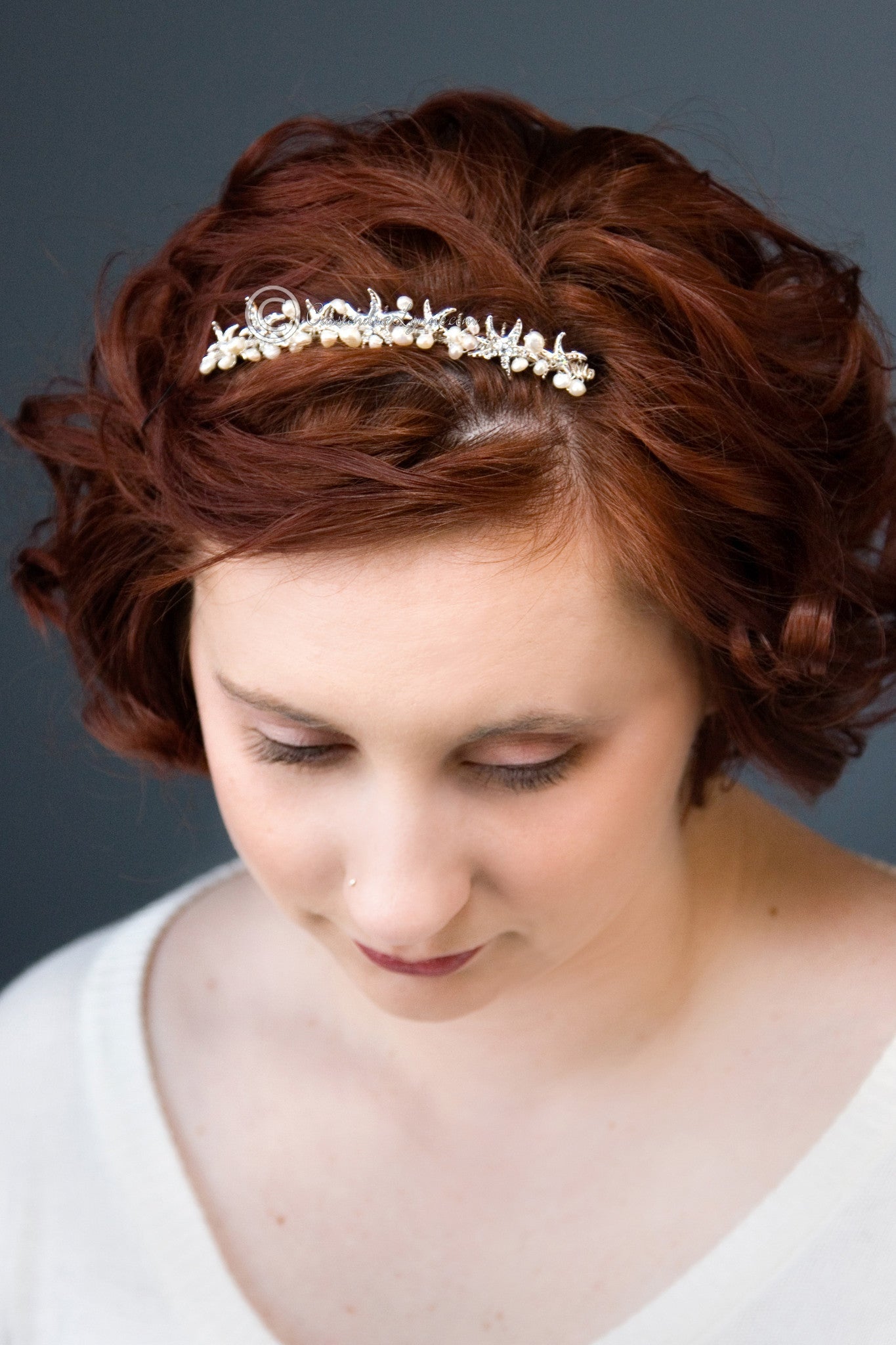 Beach Tiara Comb with Starfish and Freshwater Pearls - Tiara - Cassandra Lynne