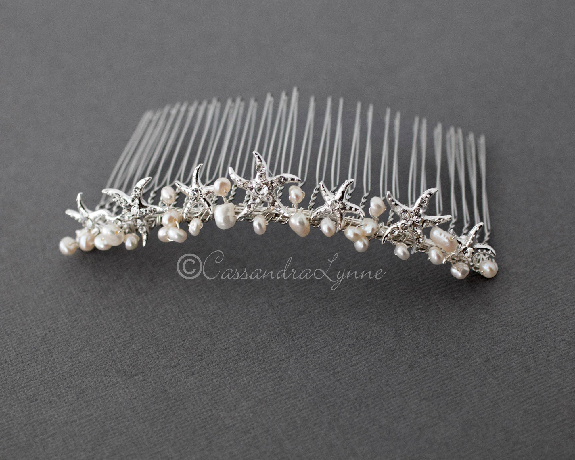 Beach Tiara Comb with Starfish and Freshwater Pearls - Tiara - Cassandra Lynne